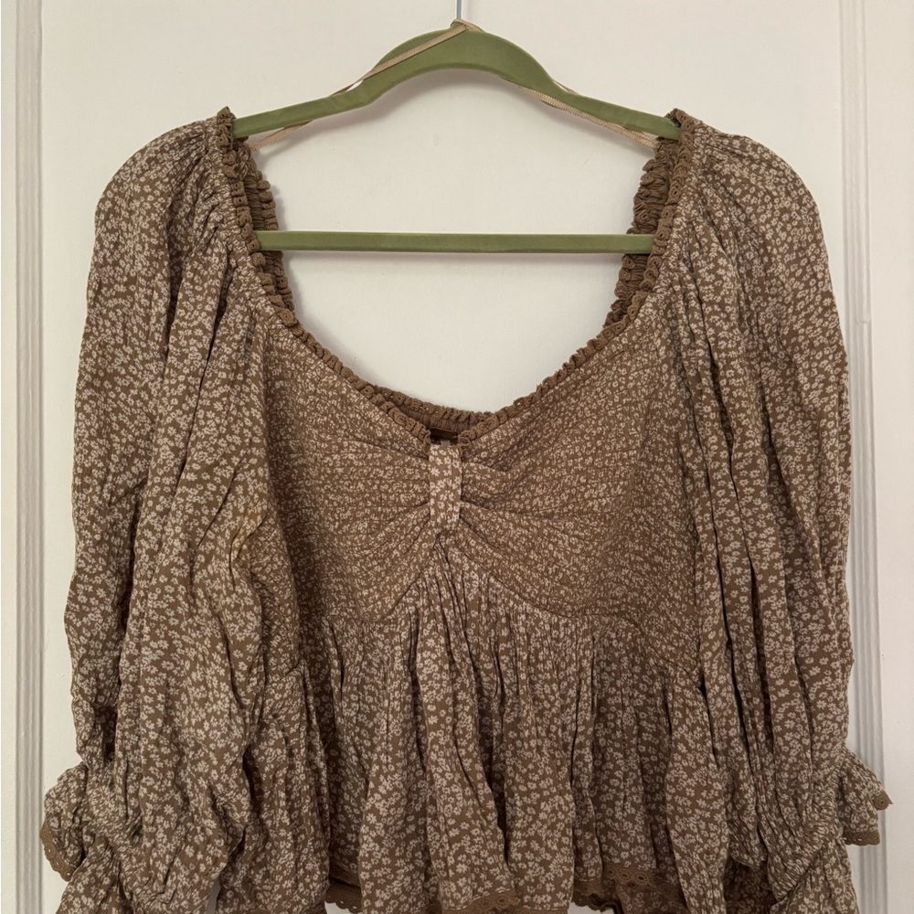 Free People Brown Floral Blouse - Picture 1 of 3